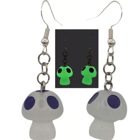 Glow in the Dark Mushroom Earrings Purple – Rave Festival Gamer Style - Picture 2 of 2